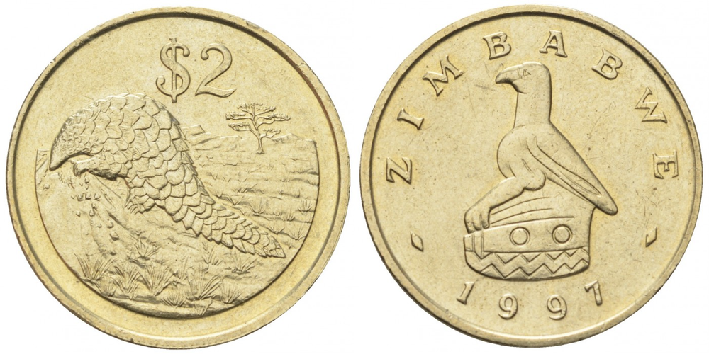 Зимбабве 2 доллара, 1997 Панголин VF