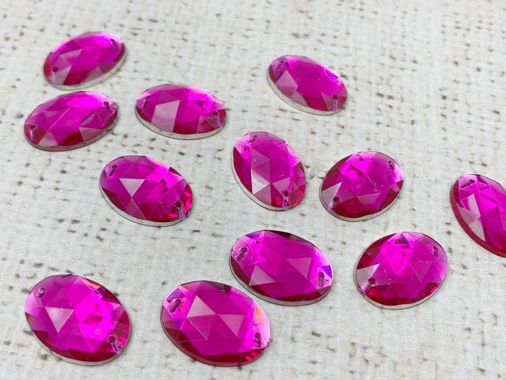 Стразы пришивные акрил, d 1,4х1 см, фуксия