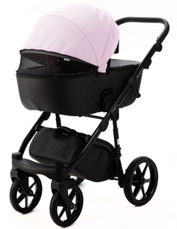 Детская коляска Adamex Nola Deluxe 2 в 1 N-SD101 (РОЗОВ.ЗЕФИР КОЖА + ЧЕРН. КОЖА)