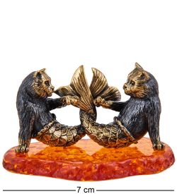 Народные промыслы AM-3675 Фигурка «Коты Русалки» (латунь, янтарь)