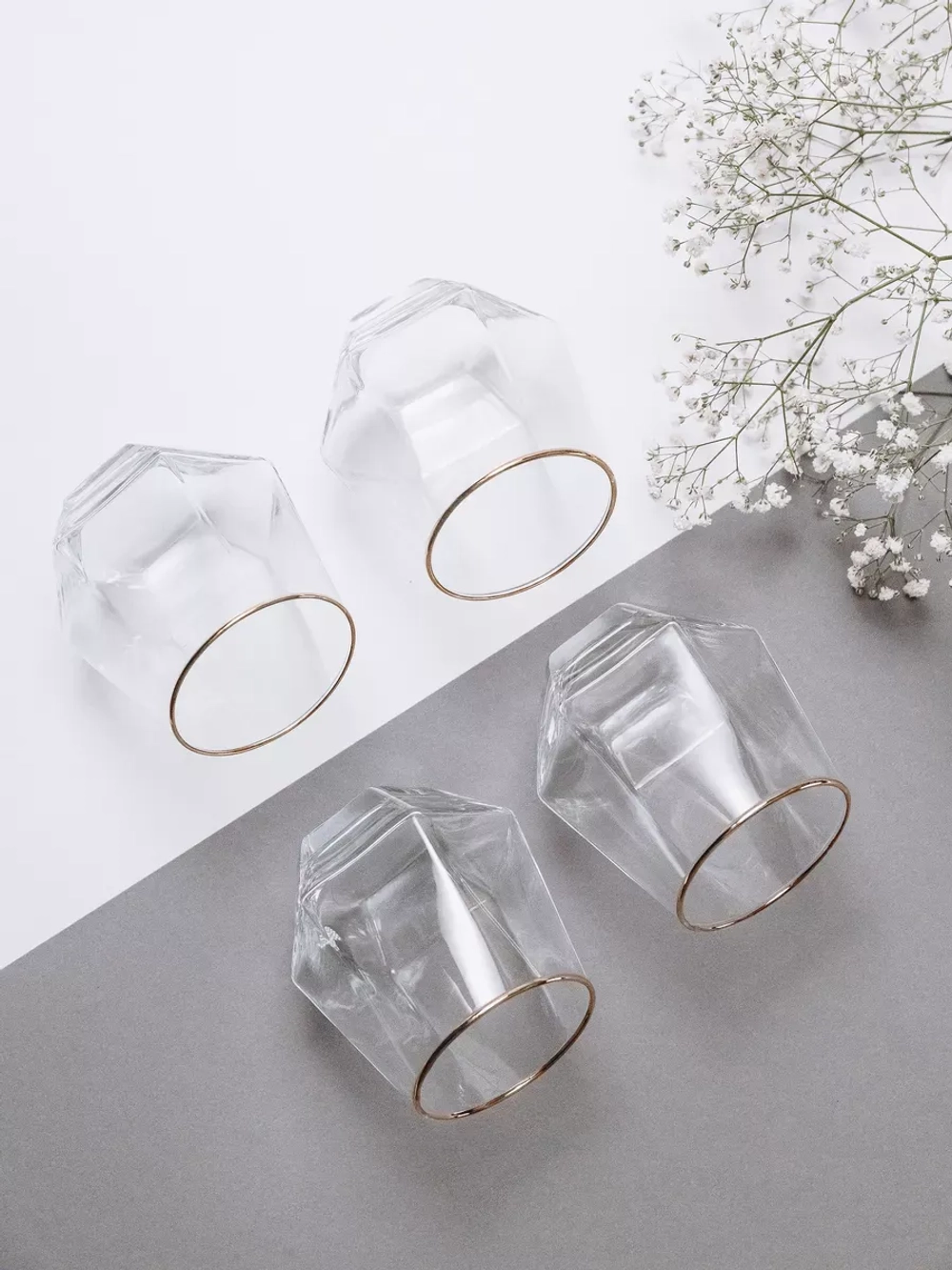 Набор шестигранных стаканов, 330мл, золотая кайма, 6 шт.