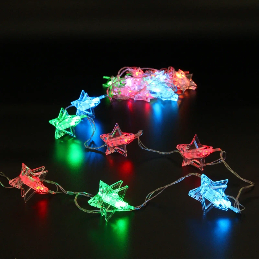 Гирлянда для дома 4,0 м 20 ламп LED с насадками ЗВЕЗДА Прищепка, прозрач.провод, Мультицвет