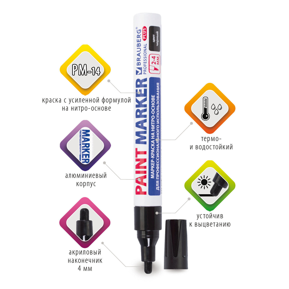 Маркер-краска лаковый (paint marker) 4 мм черный нитро-основа алюминиевый корпус BRAUBERG PROFESSIONAL PLUS (12 штук в упаковке)