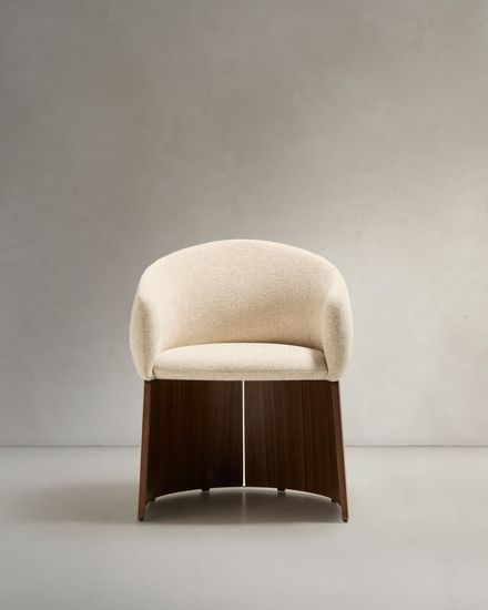 Стул Bosca из бежевого шенилла и орехового шпона