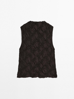 Massimo Dutti Топ из жатой ткани, шоколадный