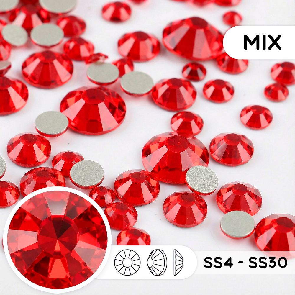 Стеклянные стразы холодной фиксации “Siam” — микс размеров SS4–SS30