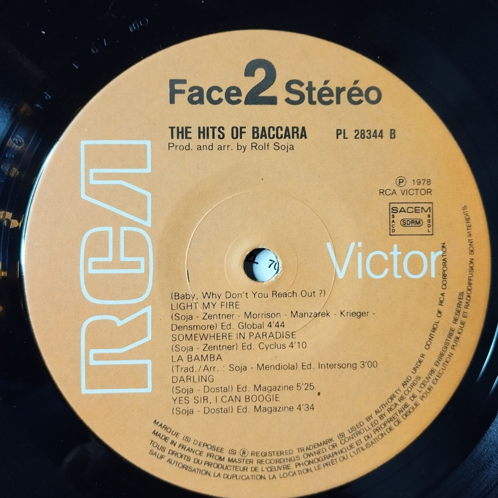 Винтажная виниловая пластинка LP The Hits Of Baccara (France 1978)