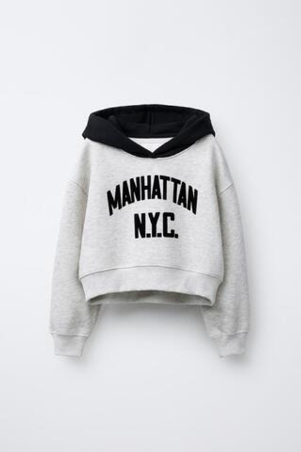 ZARA ТОЛСТОВКА С РЕЛЬЕФНОЙ НАДПИСЬЮ, СЕРЫЙ МЕЛАНЖ