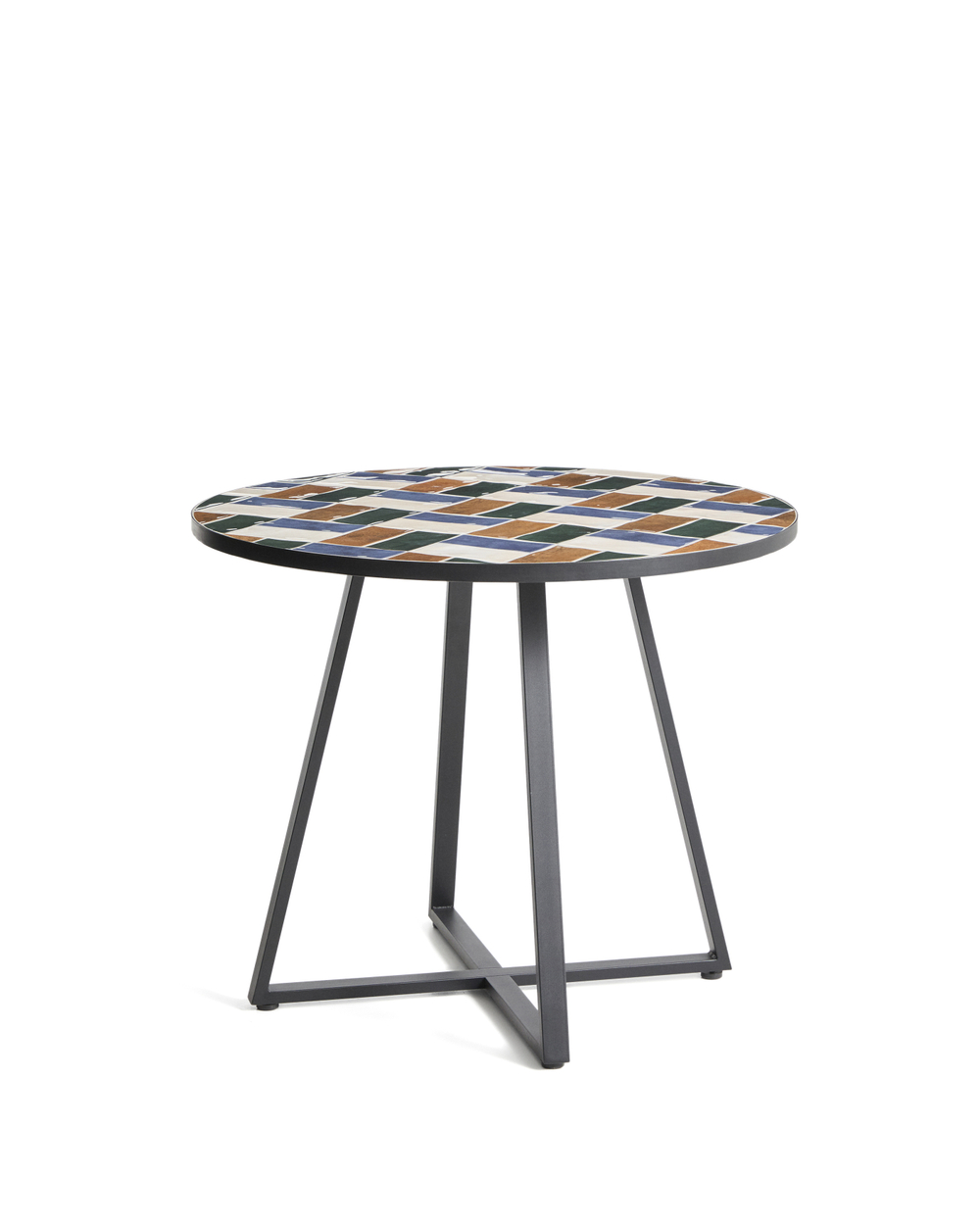 Уличный стол Tella из зеленой стали с разноцветной плиткой 90 см