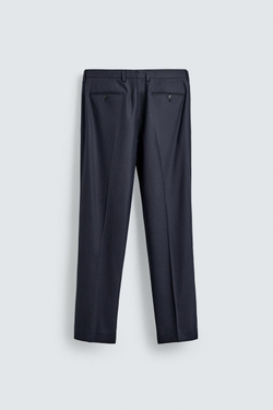 ZARA КОСТЮМНЫЕ БРЮКИ REGULAR FIT С УЗОРОМ «ГУСИНАЯ ЛАПКА», МОРСКОЙ СИНИЙ