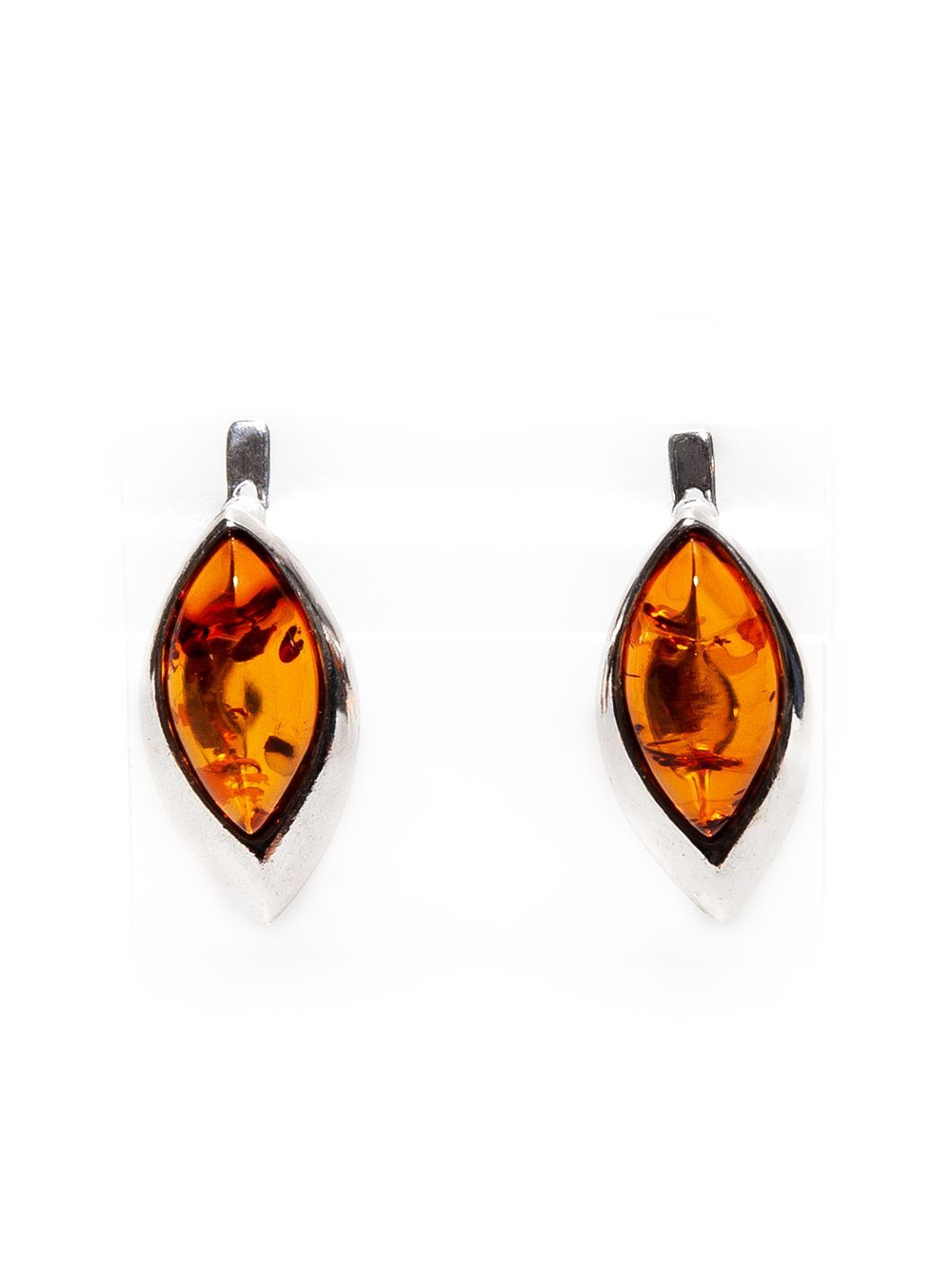 Серьги из серебра 925 с натуральным янтарем коньячного цвета