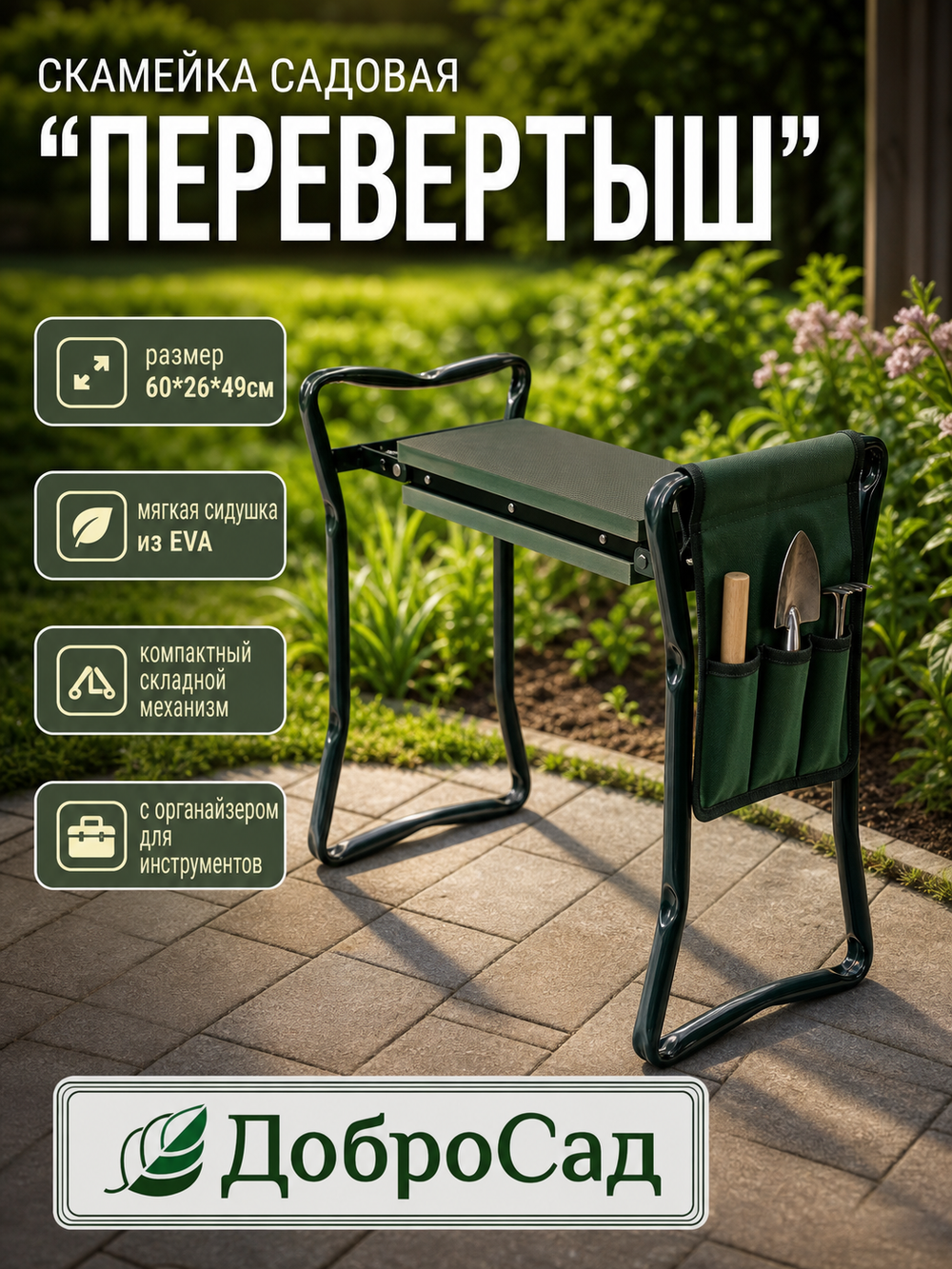 Скамейка-перевертыш садовая складная 60*26*49см