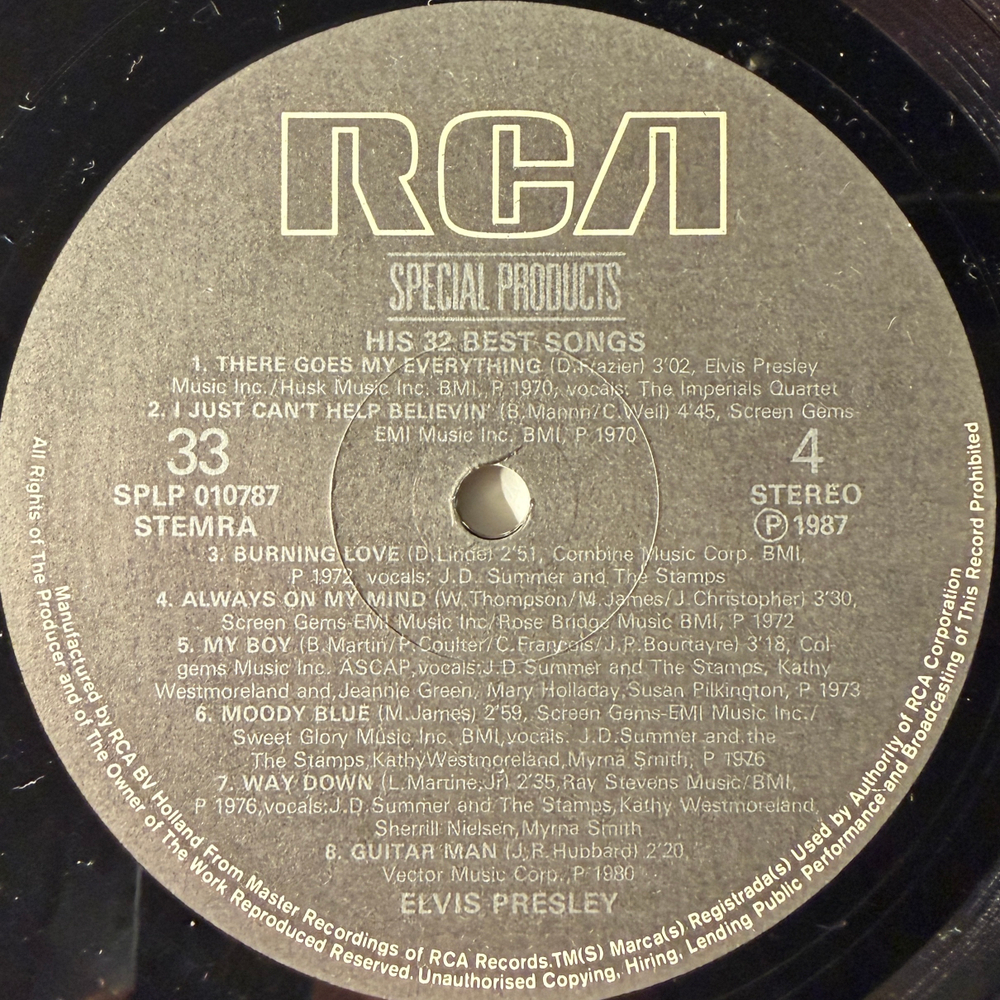 Elvis Presley ‎– His 32 Best Songs 2LP (Голландия 1987г.)