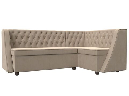 Диван кухонный угловой Лофт правый угол, Бежевый\Бежевый, Велюр, 104585