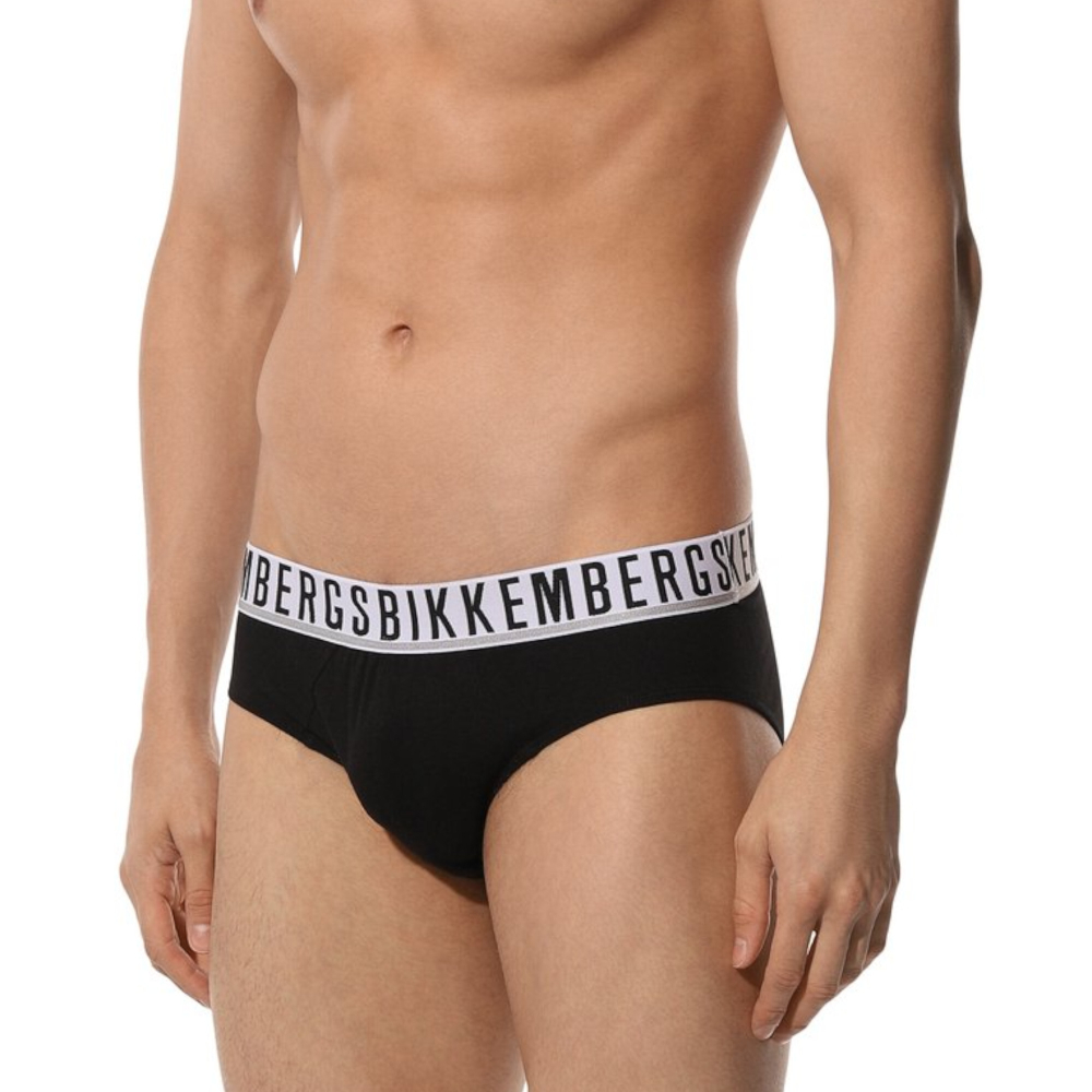 Мужские трусы брифы черные набор 2 в 1 Bikkembergs ESSENTIAL BKK1USP01BI/2