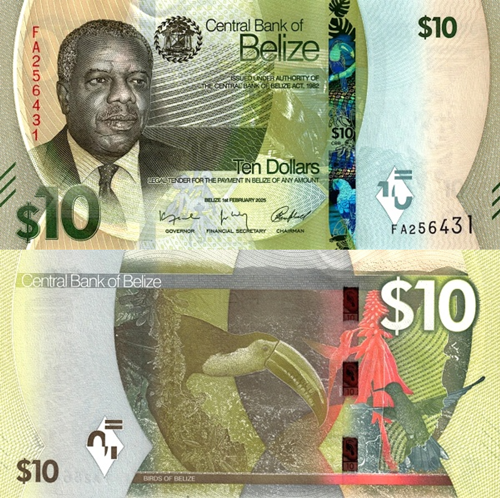 Белиз 10 доллар 2025 Тукан с килеватым клювом UNC