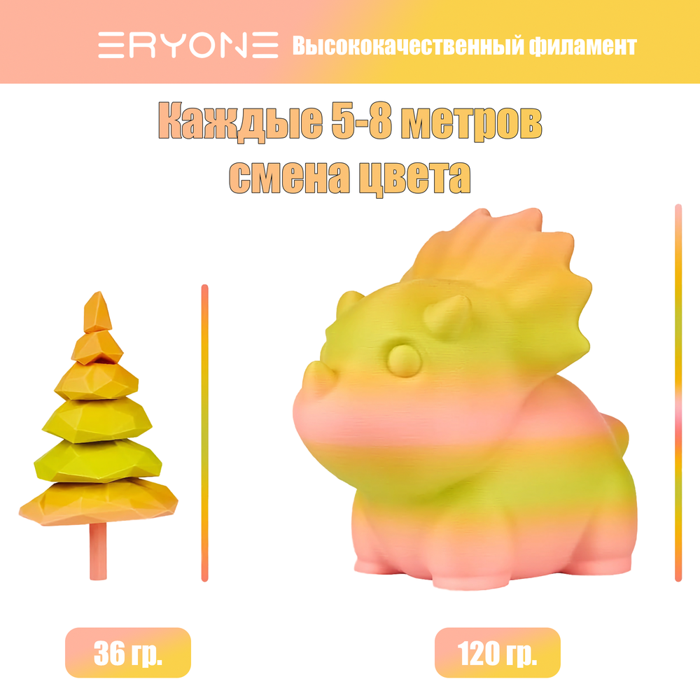 Пластик Eryone Matte Gradient Multi-Color PLA 1.75mm 1kg Finanxue-pink & yellow-green