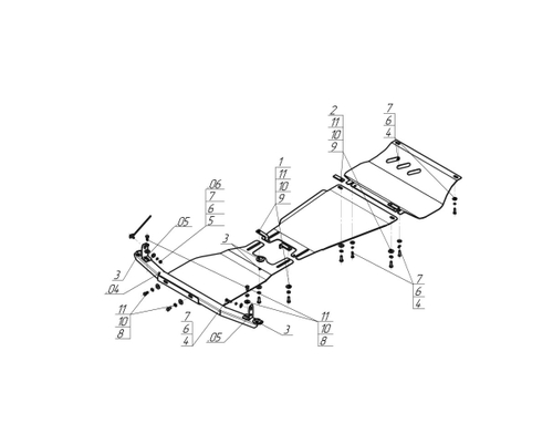 Усиленная защита Motodor картера двигателя, кпп, переднего дифференциала, разд. коробки, 3 мм, сталь. для Mitsubishi Pajero Sport 3 арт.11339