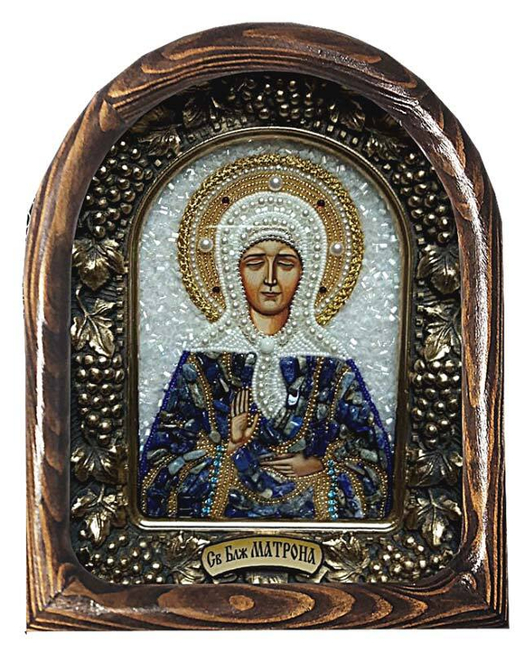 Дивеевская икона святая блаженная Матрона Московская, печать, лазурит и бисер