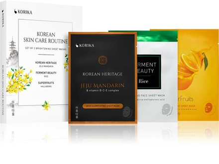 KORIKA KOREAN SKIN CARE ROUTINE SET OF 3 BRIGHTENING SHEET MASKS - набор (с осветляющим эффектом) /   / GTIN 8059300536940