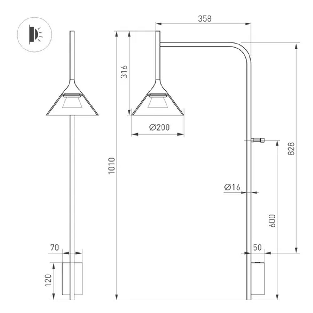 Светильник SP-OMBRELLO-WALL-7W Warm3000 (BK, 30 deg, 230V) (Arlight, IP20 Металл, 5 лет) 059591