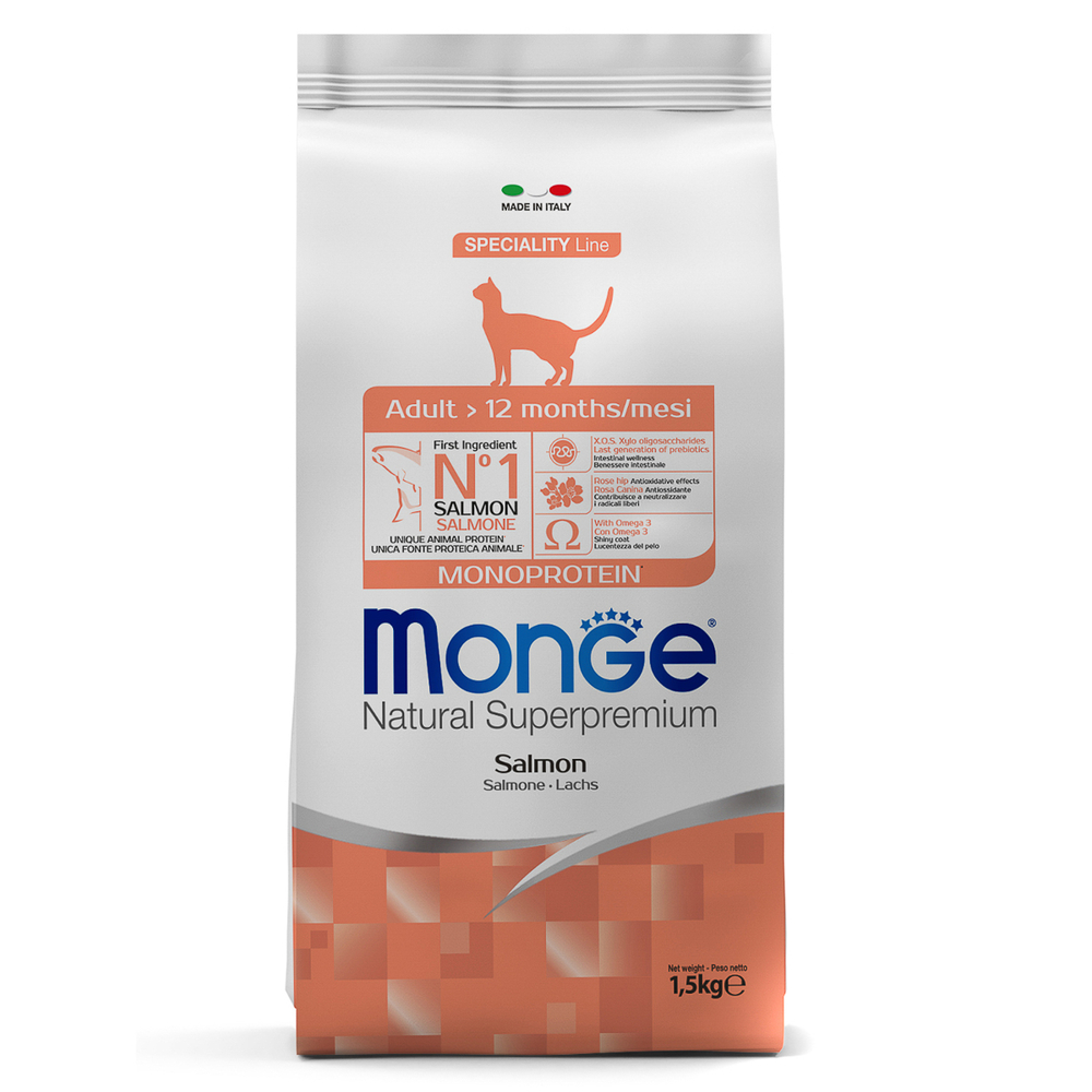 Monge cat monoprotein корм для взрослых кошек с лососем 1,5 кг