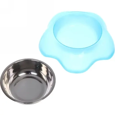 Миска пластиковая с металлической чашкой «Цветок» 16,5*4,2см цвет голубой/150 и 200мл