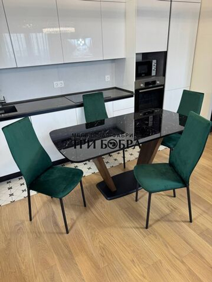 Кухонный раскладной стол "Прадо" черный мрамор и 4 стула Милан