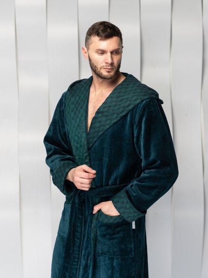 Халат мужской Gianni с капюшоном Морская волна "Polens"