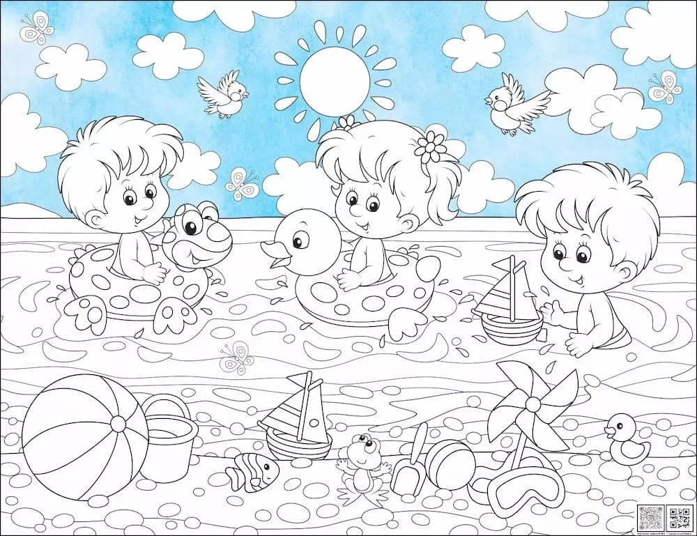 Цифровое панно ID Wall Раскраска в цвете "Дети играют в реке"