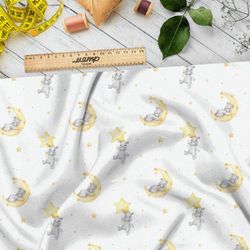 Ткань кулирная гладь медвежата на луне и звёздах