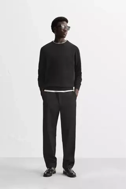 ZARA БРЮКИ ИЗ ХЛОПКА И ШЕРСТИ, ЧЕРНЫЙ