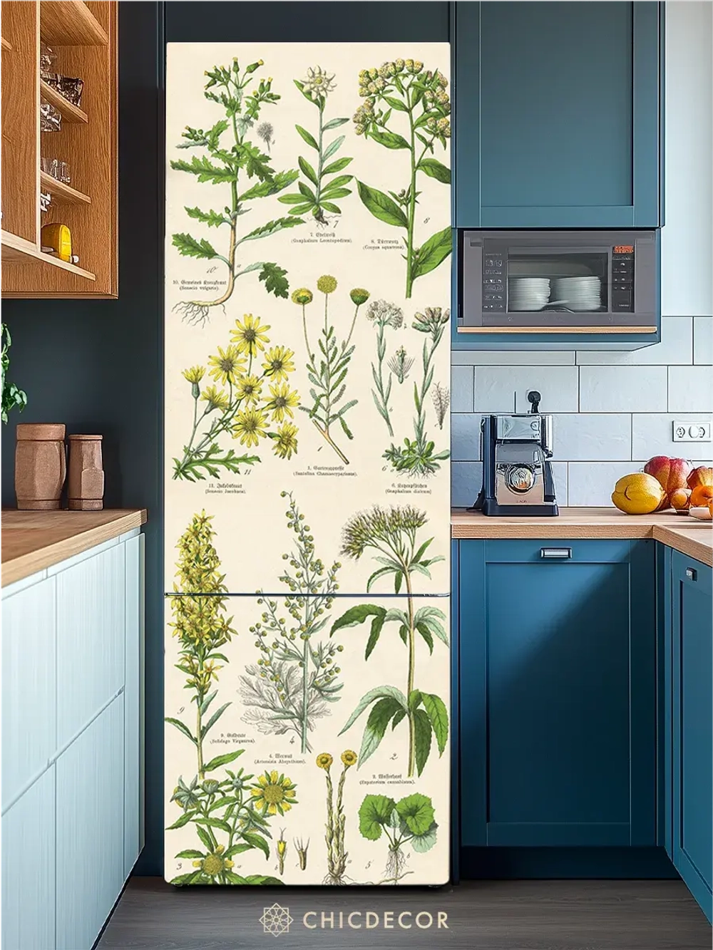 Наклейка интерьерная на холодильник Гербарий
