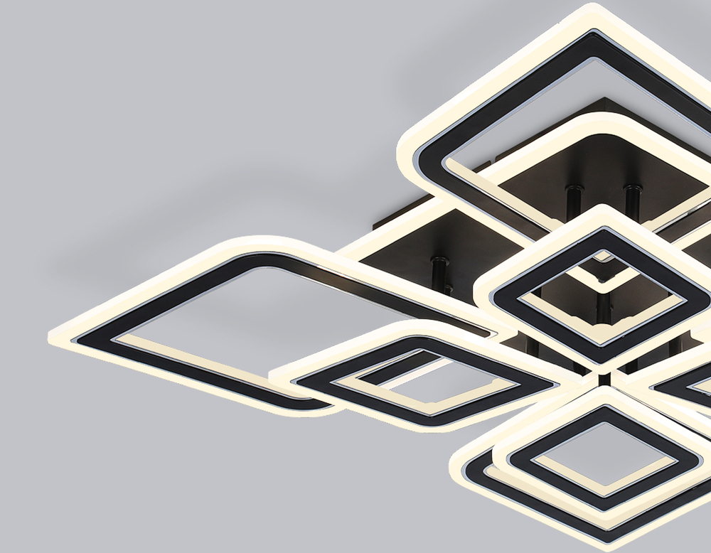 Светильник светодиодный потолочный с пультом FA8912/4+4 BK/CH черный/хром 162W 3000K-6400K 560*560*120 (ПДУ РАДИО 2.4G)