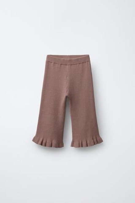 ZARA ТРИКОТАЖНЫЕ БРЮКИ С ВОЛАНАМИ, ПУДРОВО-РОЗОВЫЙ