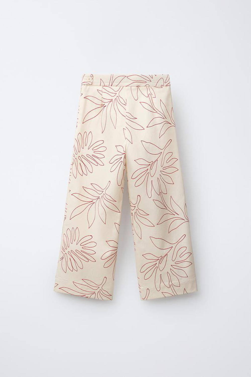 ZARA ШИРОКИЕ БРЮКИ С КОНТРАСТНОЙ ВЫШИВКОЙ , ЭКРЮ/КРАСНЫЙ