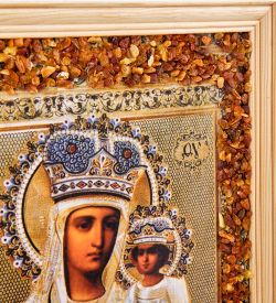 AMB-51/14 Икона Божией Матери «Тамбовская» (с янтарной крошкой) дер.рамка 21х30