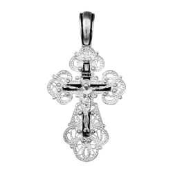 Нательный крестик прямой ажурный из серебра.