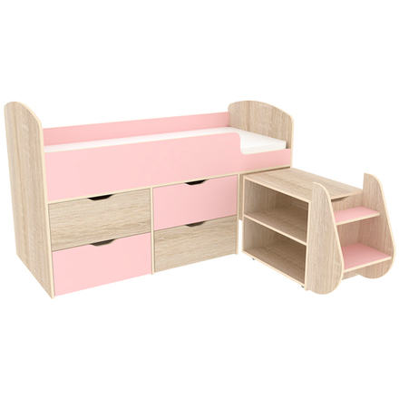 Кровать-чердак КарИВи Малыш 7 Дуб Сонома Розовый