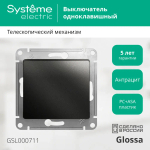 GLOSSA 1-клавишный ВЫКЛЮЧАТЕЛЬ, сх.1, 10АХ, механизм, АНТРАЦИТ