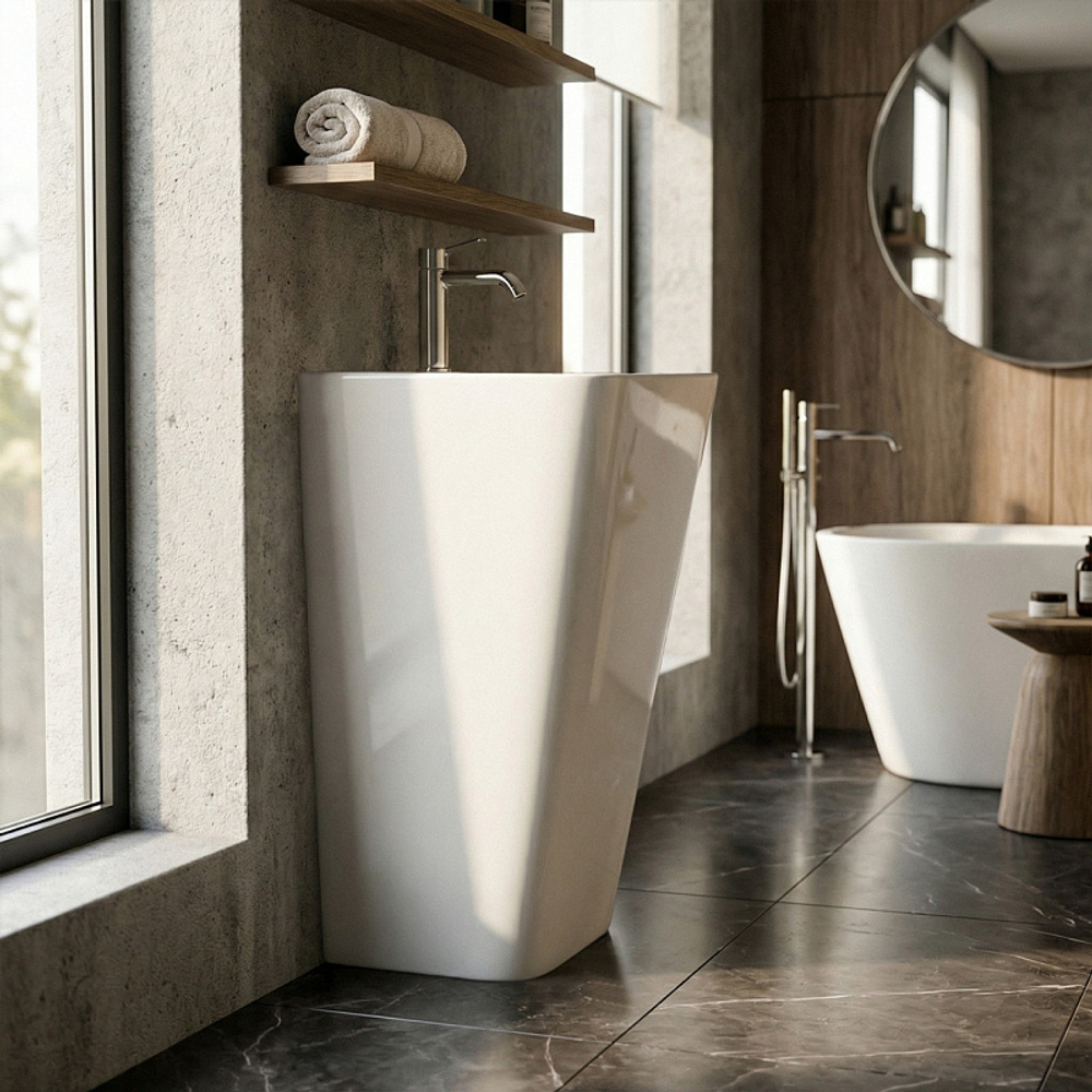 Раковина напольная AZARIO FRETTA SQUARE 440х380х835 отдельностоящая, прямоугольная, белый глянцевый (AZ-302)