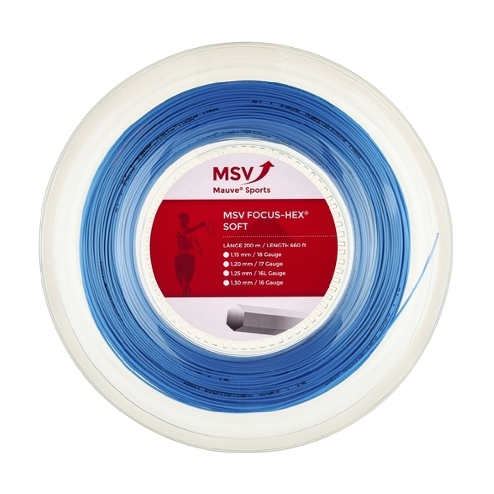 Теннисная струна MSV Focus HEX Soft, 1,15, 200м (ярко-голубой)