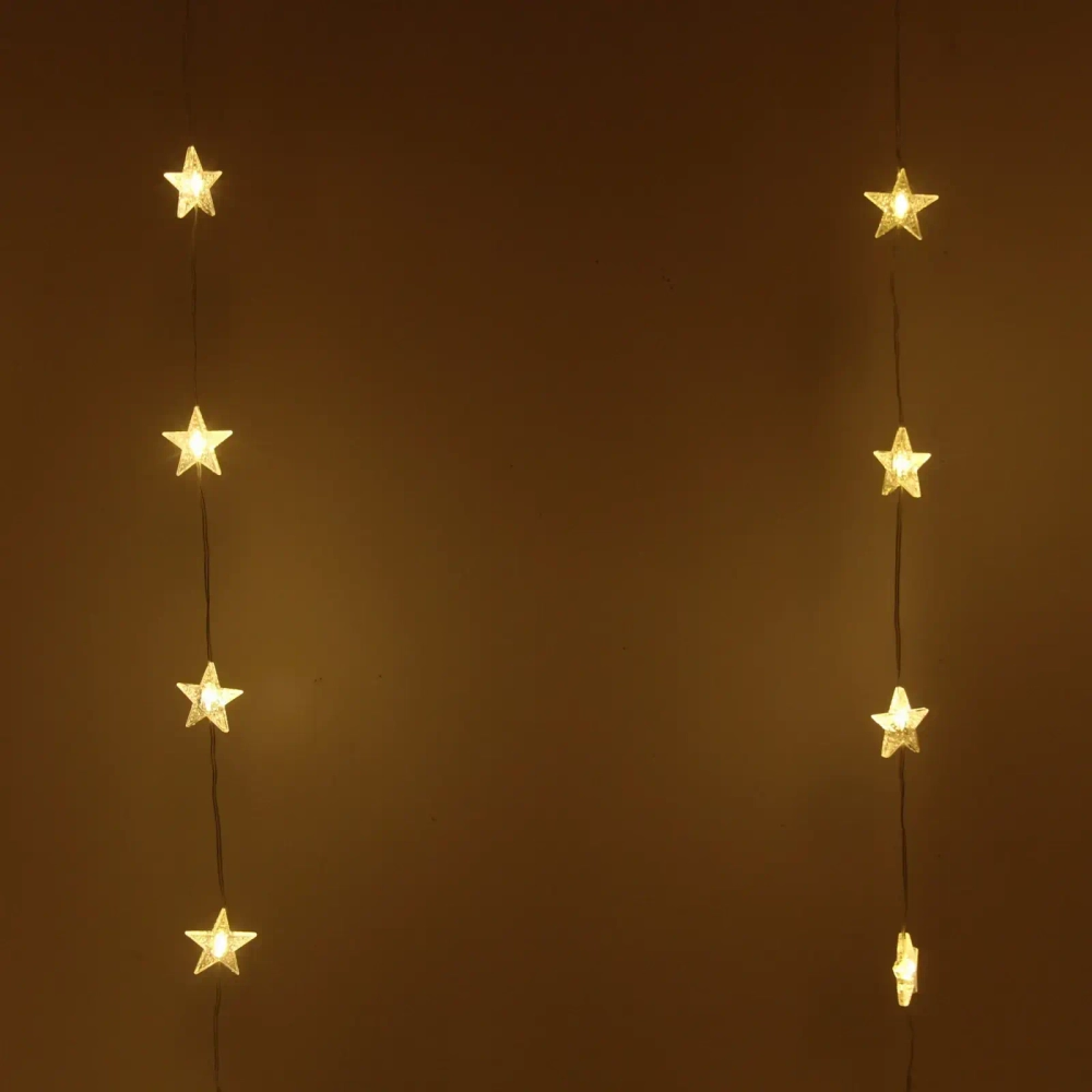 Гирлянда для дома ЗАНАВЕС «Звезды» ш3* в1 м 80 ламп LED, прозр. пров, 8 реж,IP-40, Теплый белый (возможность соединения)