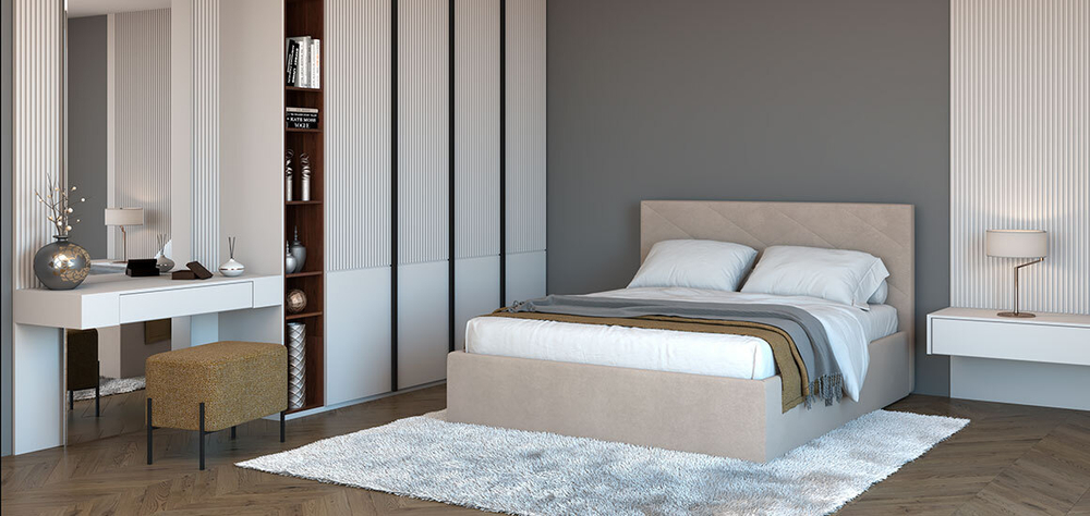 Кровать Аликанте (24) (с.м.160*200 (ТКФ), ЦП 350 Lounge 13, ВариантКроя1