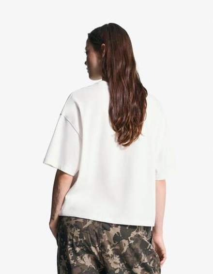 BERSHKA Футболка с коротким рукавом и принтом WNBA, белый