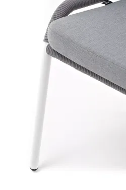 "Милан" стул плетеный из роупа, каркас алюминий белый шагрень, роуп светло-серый круглый, ткань светло-серая