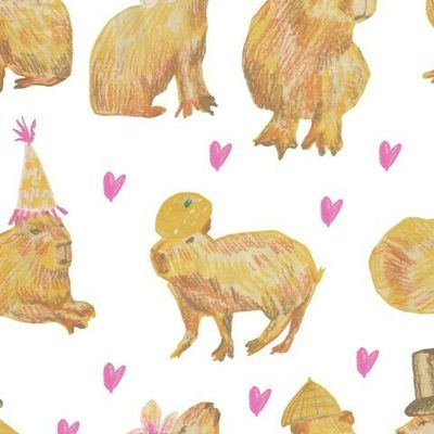 Бесшовный принт с Капибарами восковыми мелками