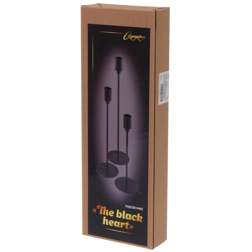 Подсвечники «THE BLACK HEART» 8*8*23/28/32 см (набор 3 шт), Черный