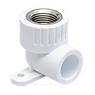 Угольник PP-R комбинированный белый Дн 20х3/4" ВР с креплением RTP (РосТурПласт) 15104