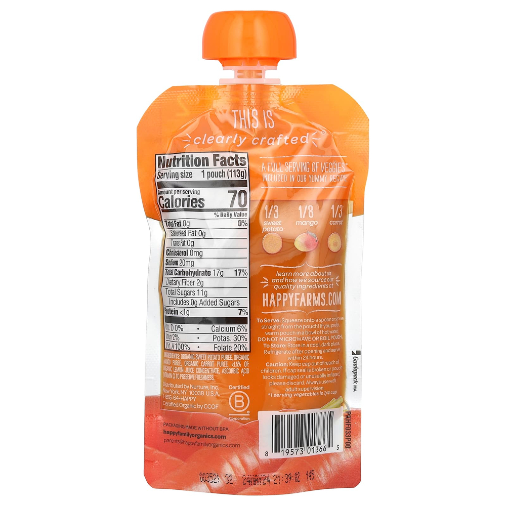 Happy Family Organics, Happy Baby®, органическое детское питание, для детей от 6 месяцев, батат, манго и морковь, 113 г (4 унции)